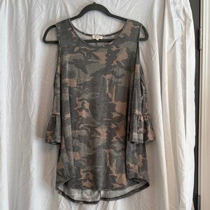 Chic Camouflage Cold Shoulder Blouse